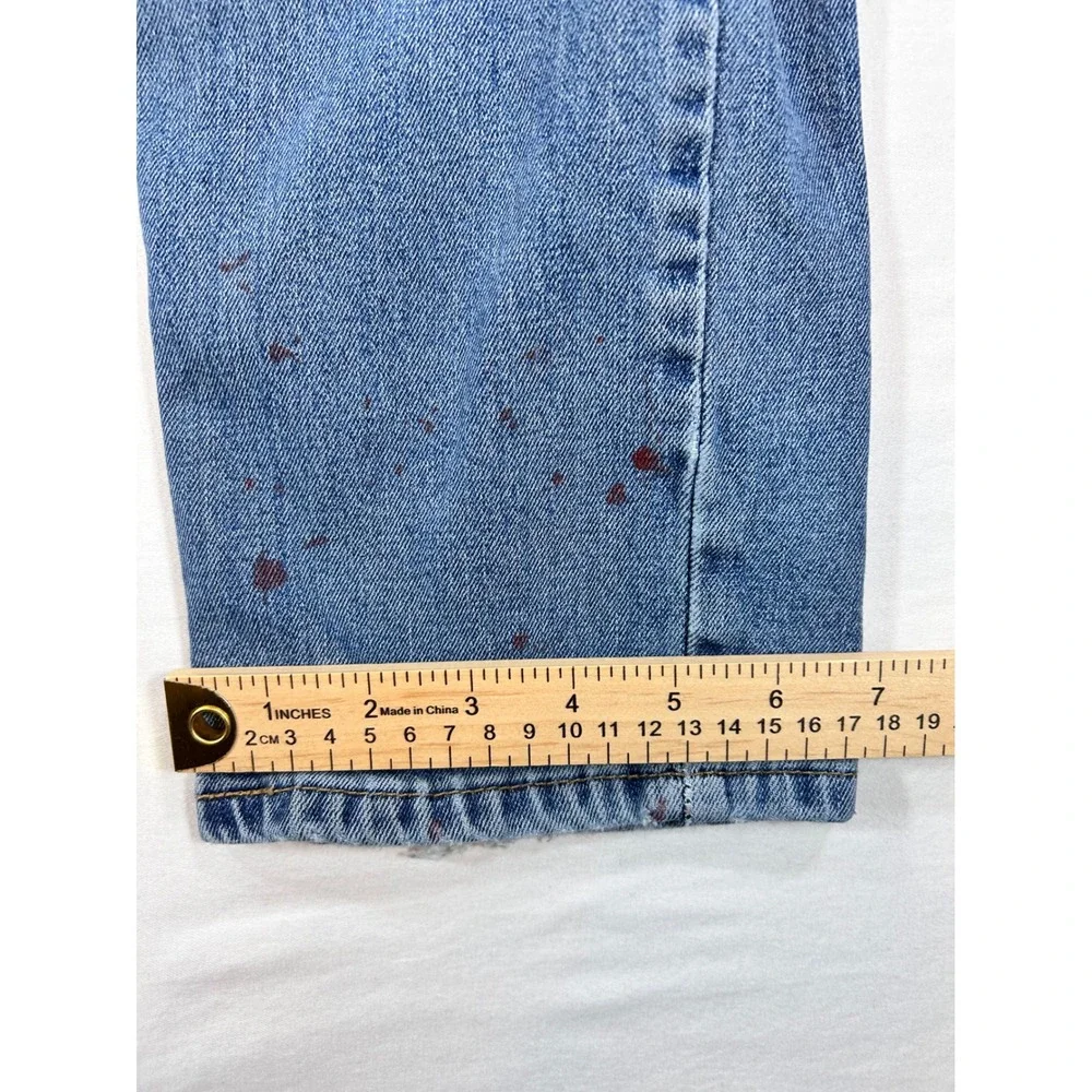 Levis 514 Straight Fit Distressed Blue Jeans 29x30 Splatter Paint Blown Out Knee